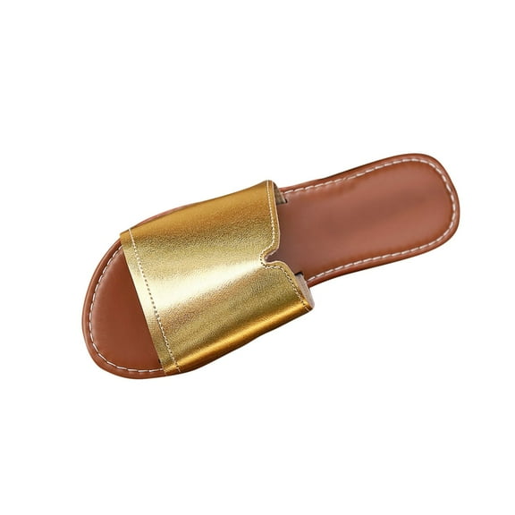 Fesfesfes Women's Solid Color Fish Mouth Slippers Summer Casual Shoes Flat Comfortable for Indoor Outdoor Daily Wear(Gold,US 5.5)