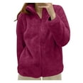 thumbnail image 1 of Fesfesfes Women's Solid Color Fleece Jacket Loose Long Sleeved Stand up Collar Warmkeeeping Cardigan with Inner and Outer Pockets Tops(Hot Pink#2,XL), 1 of 4