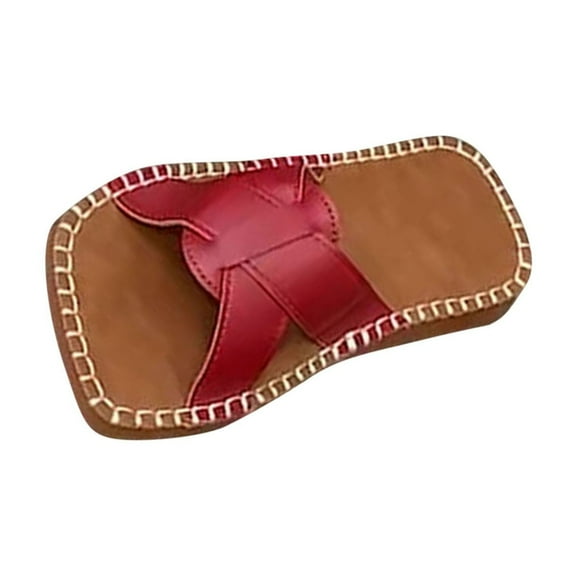 Fesfesfes Women's Solid Color Open Toe Beach Slippers Summer Casual Shoes Lightweight Non-Slip Sole Comfortable for Seaside Vacation(Red,US 5.5)