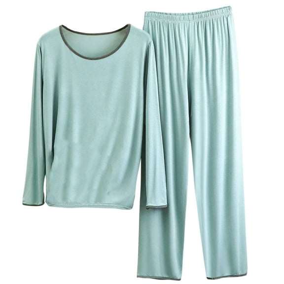 Fesfesfes Women's Solid Color Pajama Set Fall/Winter Casual Long Sleeved Crew Neck Homewear Warmkeeping Loose Comfortable Blouses Pants Sets(Blue#6,XL)