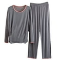 thumbnail image 1 of Fesfesfes Women's Solid Color Pajama Set Fall/Winter Casual Long Sleeved Crew Neck Homewear Warmkeeping Loose Comfortable Blouses Pants Sets(Dark Gray#6,L), 1 of 4