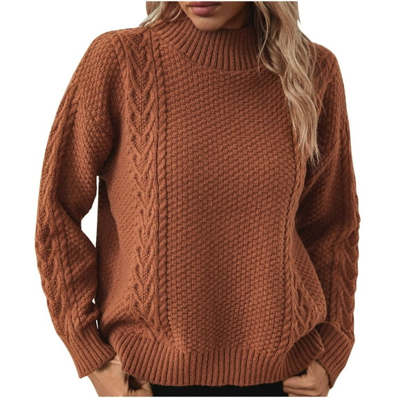 Fesfesfes Women's Solid Color Sweater Cozy Fall Winter Casual Long Sleeved with Ribbed Cuffs Round Neck Sweater Warmkeeping Daily Wearing(Orange#6,L)