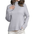 thumbnail image 1 of Fesfesfes Women's Solid Color Tops Casual Mid/Long Sleeved Round Neck Knitted Sweater Thin Sweater Fall/Winter Daily Wearing Blouses(Gray#3,M), 1 of 2