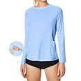thumbnail image 1 of Fesfesfes Women's Sports T-shirt Solid Color Round Neck Long Sleeve Sun Protection Tops with Side Pocket Lightweight Beach Clothing(Light Blue,S), 1 of 8