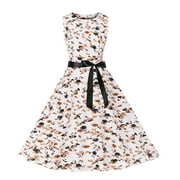 Fesfesfes Women's Spring Dresses Casual Beach Floral Print Party Dress Sleeveless Tank Swing Dress