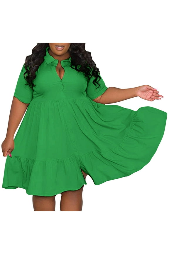 Women's Spring Solid Color Lapel Single Breasted Casual Short Sleeve Shirt Dress