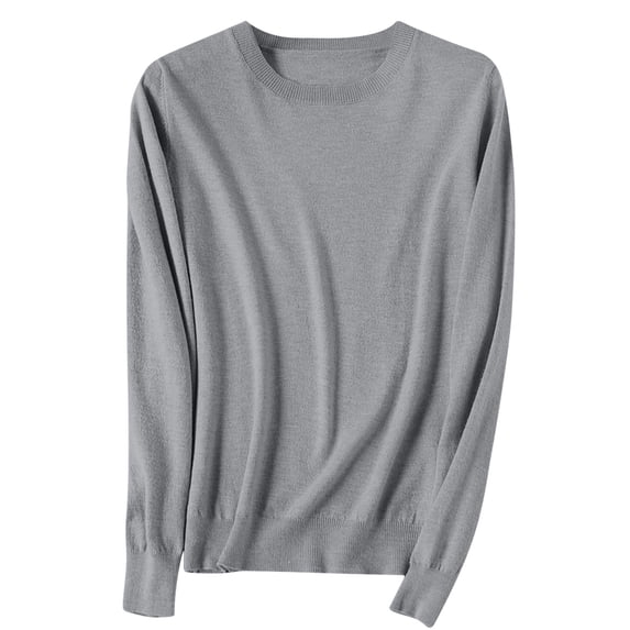 Fesfesfes Women's Spring Sweater Leisure Warm Keeping Round Neck Long Sleeve with Ribbed Cuffs Knit Blouses Versatile Solid Color Tops(Dark Gray#2,L)