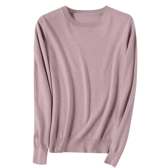 Fesfesfes Women's Spring Sweater Leisure Warm Keeping Round Neck Long Sleeve with Ribbed Cuffs Knit Blouses Versatile Solid Color Tops(Gray#1,M)