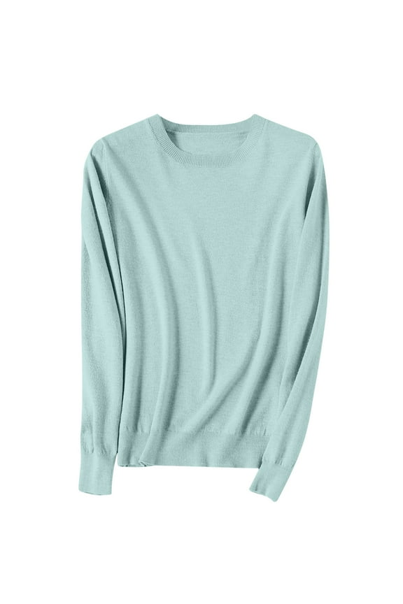Women's Spring Sweater Leisure Warm Keeping Round Neck Long Sleeve with Ribbed Cuffs Knit Blouses Versatile Solid Color Tops(Green#1,M)