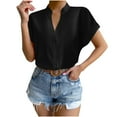 thumbnail image 1 of Fesfesfes Women's Spring Tops Women Solid Color Tops Button V Neck T- Blouse Tees for Women 8(L), 1 of 7