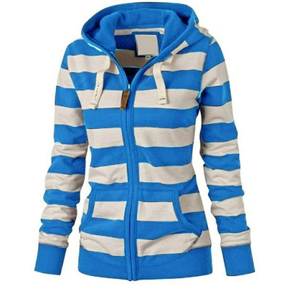 Fesfesfes Women's Stripe Printing Hooded Tops Loose Long Sleeve Tops Casual Sweatshirt