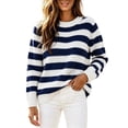 thumbnail image 1 of Fesfesfes Women's Striped Color Block Knit Sweater Round Neck Long Sleeve Soft Warm Cozy Lightweight Casual Pullover Top for Fall Winter Daily Wear, 1 of 6