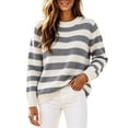 thumbnail image 1 of Fesfesfes Women's Striped Color Block Knit Sweater Round Neck Long Sleeve Soft Warm Cozy Lightweight Casual Pullover Top for Fall Winter Daily Wear, 1 of 6