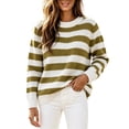 thumbnail image 1 of Fesfesfes Women's Striped Color Block Knit Sweater Round Neck Long Sleeve Soft Warm Cozy Lightweight Casual Pullover Top for Fall Winter Daily Wear, 1 of 6