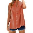 thumbnail image 1 of Fesfesfes Women's Summer Tops Sleeveless Mandarin Collar V-neck Solid Color Tank with Buttons Casual Loose Asymmetric Hem Outdoor Blouse(Orange,5XL), 1 of 7