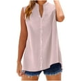 thumbnail image 1 of Fesfesfes Women's Summer Tops Sleeveless Mandarin Collar V-neck Solid Color Tank with Buttons Casual Loose Asymmetric Hem Outdoor Blouse(Pink,2XL), 1 of 7