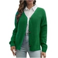 thumbnail image 1 of Fesfesfes Women's Sweater Jacket Casual Solid Color Button Loose Knit Top Long Sleeve Cardigan Sweater V-Neck Sweater Tops on, 1 of 6