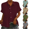 thumbnail image 1 of Fesfesfes Women's T-Shirts Fashion Woman Causal Button Blouse Short Sleeve T-Shirt Summer Tops Workout Tops for Women Short Sleeve 8(L), 1 of 7