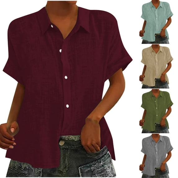 Fesfesfes Women's T-Shirts Fashion Woman Causal Button Blouse Short Sleeve T-Shirt Summer Tops Workout Tops for Women Short Sleeve 8(L)
