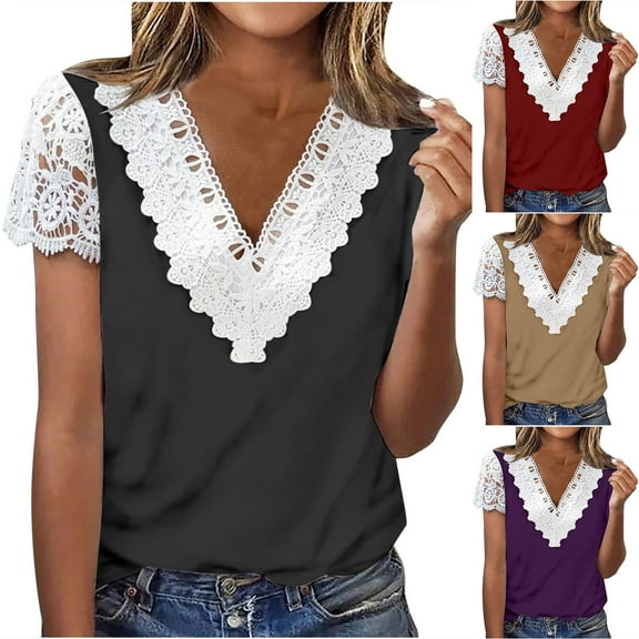 Fesfesfes Women's T-Shirts Women Fashion Summer Fold Printed Regular Women Short Sleeves V Neck Button Top Cute Short Sleeve Tops for Women 2XL(US:12)