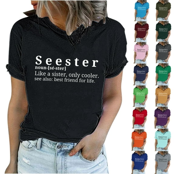 Fesfesfes Women's T Shirts Women Funny Printed Pattern Casual Fashion Soild Color Short Sleeve Tops Blouse Womens Fitted Tshirts M(US:6)