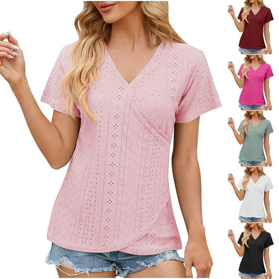 Fesfesfes Women's T-Shirts Womens Fashion Print Tops Short Sleeve Out Blouse Funny Round Neck T-Shirt Tops Workout Short Sleeve Tops for Women XL(US:10)