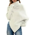 thumbnail image 1 of Fesfesfes Women's Thick Sweater Fall Winter Asymmetric Turtleneck Batwing Sleeve Unique Hem Blouses Solid Color Tops for Daily Wear(Beige,L), 1 of 3