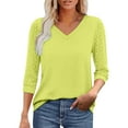 thumbnail image 1 of Fesfesfes Women's Trendy Blouses Solid Color Three-Quarters Sleeves V-Neck T-shirt Trendy Ideal for Layering or Stand-Alone Tops(Yellow,L), 1 of 8