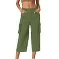 thumbnail image 1 of Fesfesfes Women's Trendy Britches Summer Solid Color High-Waisted Wide-Leg Pants Casual Loose Mid-Calf Length Trousers with Pockets(Green#1,3XL), 1 of 5