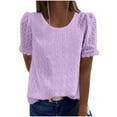thumbnail image 1 of Fesfesfes Women's Trendy T-shirt Loose Indooor Casual Fashion Tops Summer Casual Rounk Neck Puff Short Sleeves with Lace Sweet Blouse(Purple,M), 1 of 7