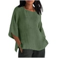 thumbnail image 1 of Fesfesfes Women's Trendy Tee Summer Half-Batwing Sleeves Solid Color Crew Neck Tops Home Daily Wearing Curved Hem with Side Slits T-shirt(Army Green,XL), 1 of 8