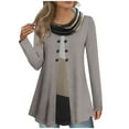 thumbnail image 1 of Fesfesfes Women's Tunic Tops Trendy Fall Casual Fake Two-Piece Decorative Color-Block Cowl Neck Blouses Ideal for Casual Outdoor Clothes(Khaki,2XL), 1 of 4