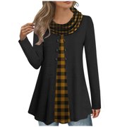 Fesfesfes Womens Tunic Tops Trendy Fall Casual Fake Two-Piece Decorative Color-Block Cowl Neck Blouses Ideal for Casual Outdoor ClothesOrange#1,S