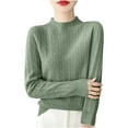 thumbnail image 1 of Fesfesfes Women's Turtleneck Knit Sweater Solid Color Long Loose Sleeve Round Neck Blouses Warm Ribbed Neckline Cuffs Cozy for Fall Winter(Green#2,2XL), 1 of 2