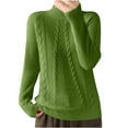thumbnail image 1 of Fesfesfes Women's Turtleneck Knit Sweater Solid Color Long Loose Sleeve Round Neck Blouses Warm Ribbed Neckline Cuffs Cozy for Fall Winter(Green#3,XL), 1 of 2