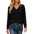 thumbnail image 1 of Fesfesfes Women's V-Neck Drop Shoulder Knit Sweater with Side Slit Long Sleeve Loose Fit Solid Color Soft Warm Casual Pullover Top for Fall Winter Daily Wear, 1 of 9