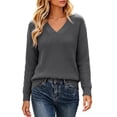 thumbnail image 1 of Fesfesfes Women's V-Neck Drop Shoulder Knit Sweater with Side Slit Long Sleeve Loose Fit Solid Color Soft Warm Casual Pullover Top for Fall Winter Daily Wear, 1 of 9