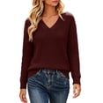 thumbnail image 1 of Fesfesfes Women's V-Neck Drop Shoulder Knit Sweater with Side Slit Long Sleeve Loose Fit Solid Color Soft Warm Casual Pullover Top for Fall Winter Daily Wear, 1 of 9
