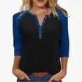 thumbnail image 1 of Fesfesfes Women's V-Neck Three Quarter Sleeve T-Shirts Raglan Styles Loose Styles Button Details Tops Casual Wear Fall Daily Routines(Blue#3,3XL), 1 of 8