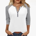 thumbnail image 1 of Fesfesfes Women's V-Neck Three Quarter Sleeve T-Shirts Raglan Styles Loose Styles Button Details Tops Casual Wear Fall Daily Routines(Gray#4,S), 1 of 8