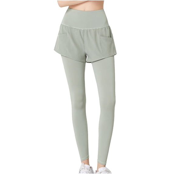 Fesfesfes Women's Version A Slimming Fake Two Sports Pants Women's High Waist Abdominal Fitness Pants Increase Size 200 Catties Yoga Clothes