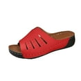 thumbnail image 1 of Fesfesfes Women's Wedge Heel Sandals Summer Thick Bottom Casual Shoes Round Toe Comfortable for Beach Outdoor Walking(Red,US 6.5), 1 of 5