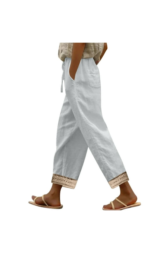 Women's Wide-Leg Cropped Pants Solid Color Elastic Loose Rolled Cuff Hem Trousers with Pockets Lightweight Comfy Sweatpants(Gray#1,M)