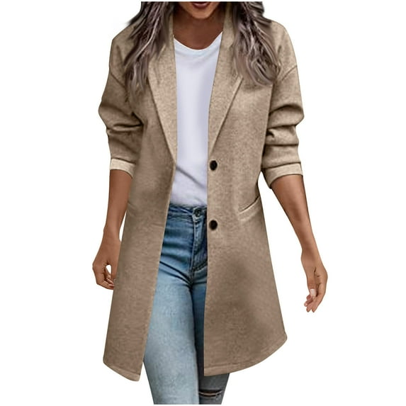 Fesfesfes Women's Winter Casual Coats Short Loose Styles Suit Collar Tweed Material Long Sleeved Without Hood Cold Weather Daily Wearing(Khaki#2,M)