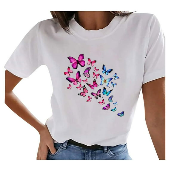 Fesfesfes Womens Basic Tee Women's Summer Vintage Printed Pattern Casual Short Sleeve Tops Blouse Womens Shirts Casual M(US:6)