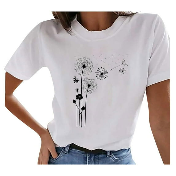 Fesfesfes Womens Basic Tee Women's Summer Vintage Printed Pattern Casual Short Sleeve Tops Blouse Womens Shirts Casual XL(US:10)