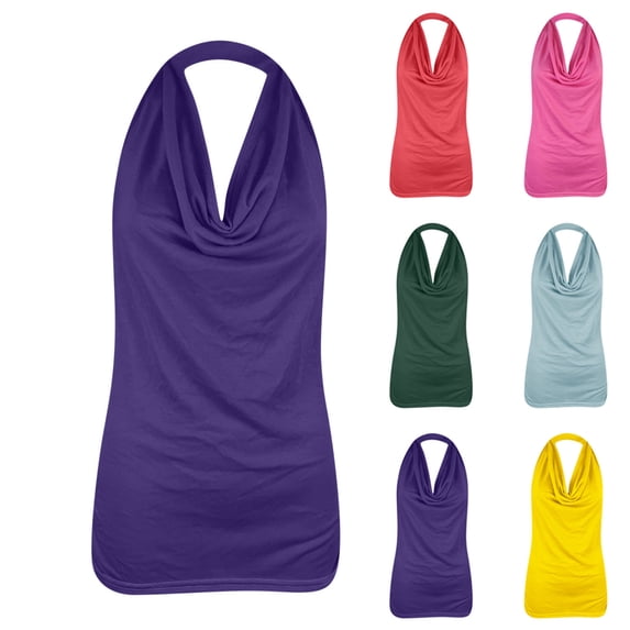 Fesfesfes Womens Basic Tops Women Fashion Solid Color V-Neck Halter Sleeveless T-Shirt Blouse Tops Women's Tops XL(US:10)