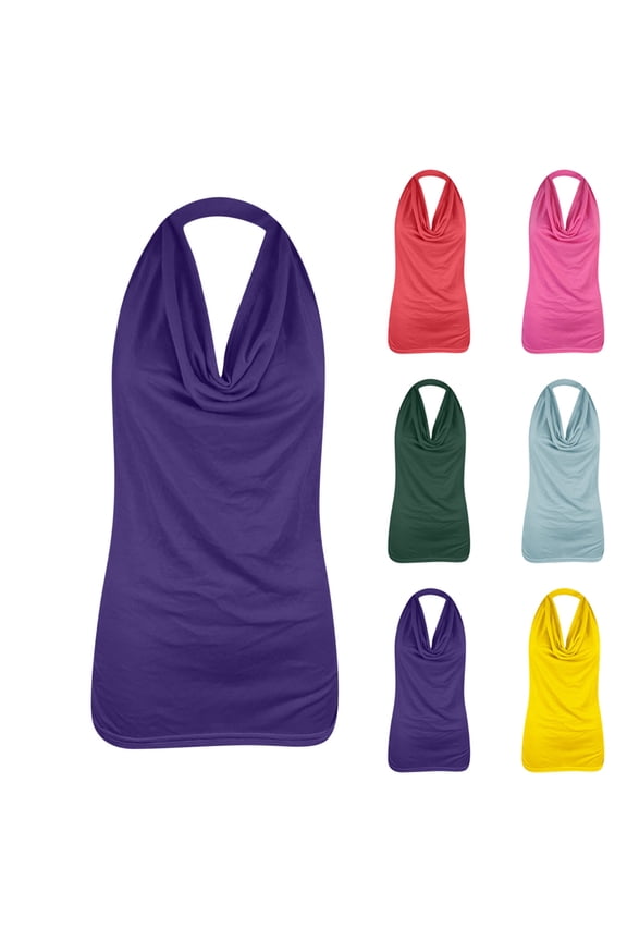Womens Basic Tops Women Fashion Solid Color V-Neck Halter Sleeveless T-Shirt Blouse Tops Women's Tops XL(US:10)