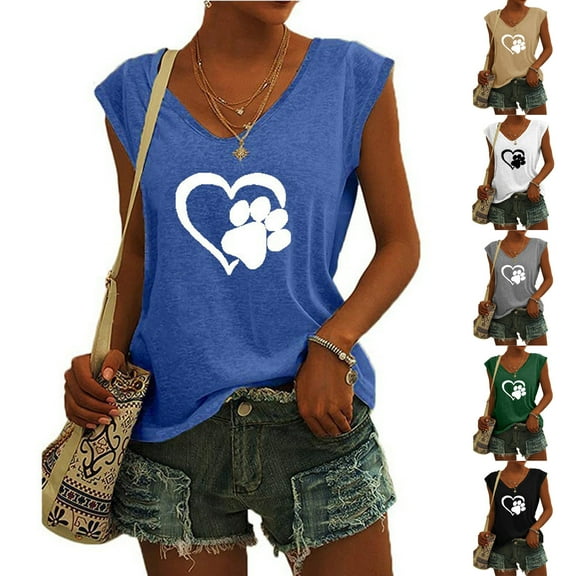 Fesfesfes Womens Basic Tops Women V-neck Print T-Shirts Fashion Comfortable Female Blouses Tops Spring Tops S(US:4)