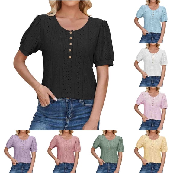Fesfesfes Womens Basic Tops Women's Casual Round Neck Sleeve Patchwork Solid Color Loose T-Shirt Top Women's Short Sleeve Tops M(US:6)